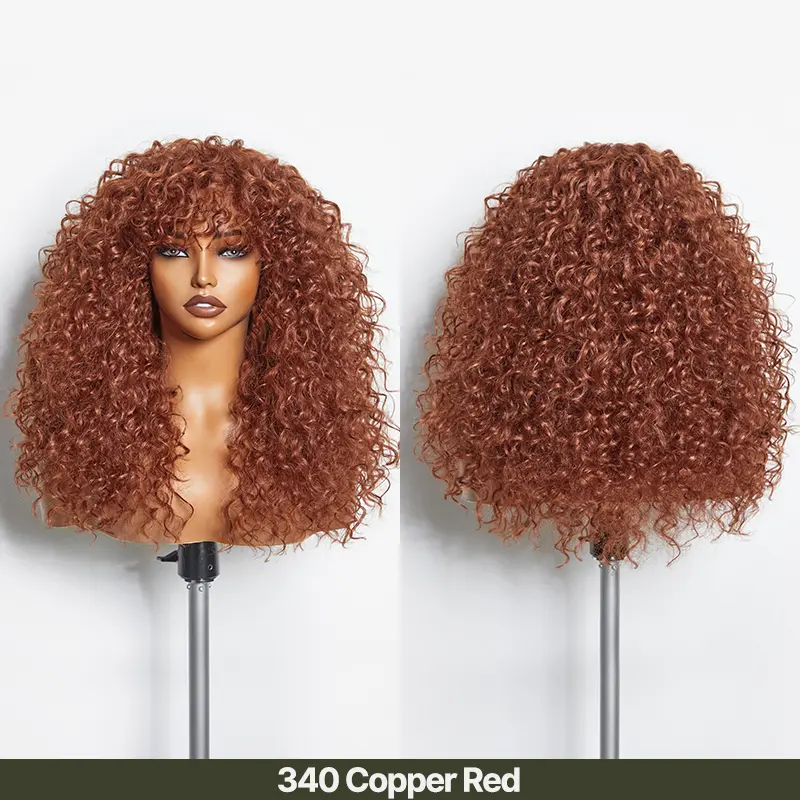 Human Hair Curly Wig with Bangs – Shaggy Waves