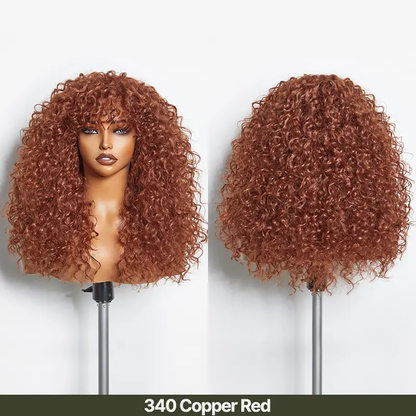 Human Hair Curly Wig with Bangs – Shaggy Waves