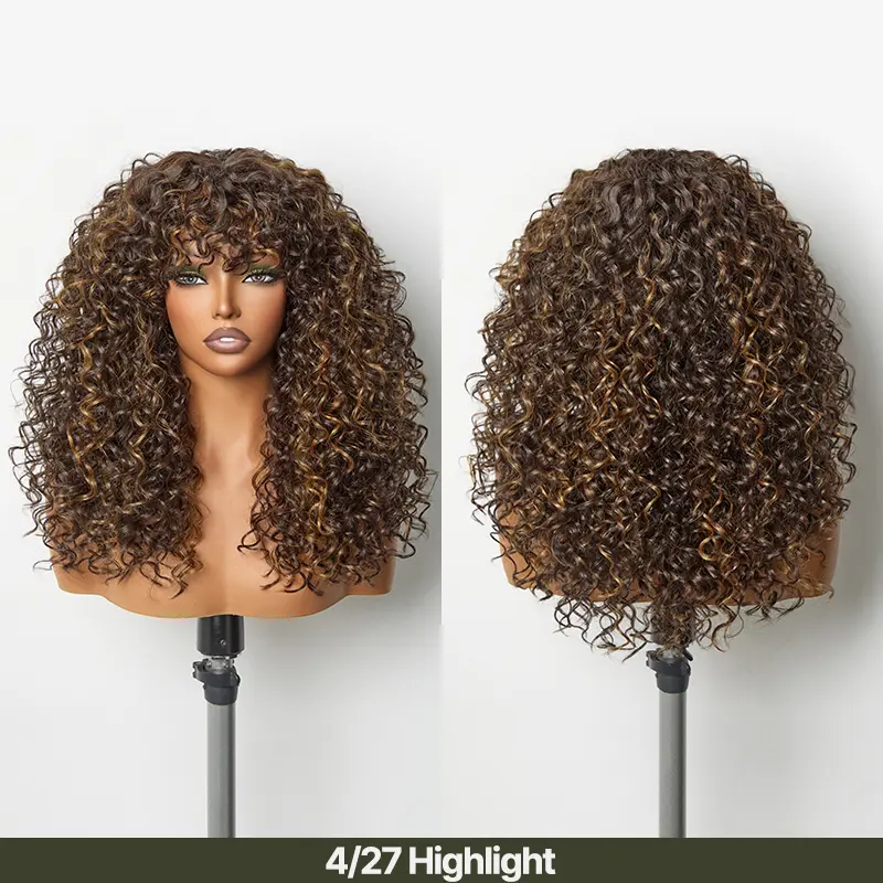 Human Hair Curly Wig with Bangs – Shaggy Waves