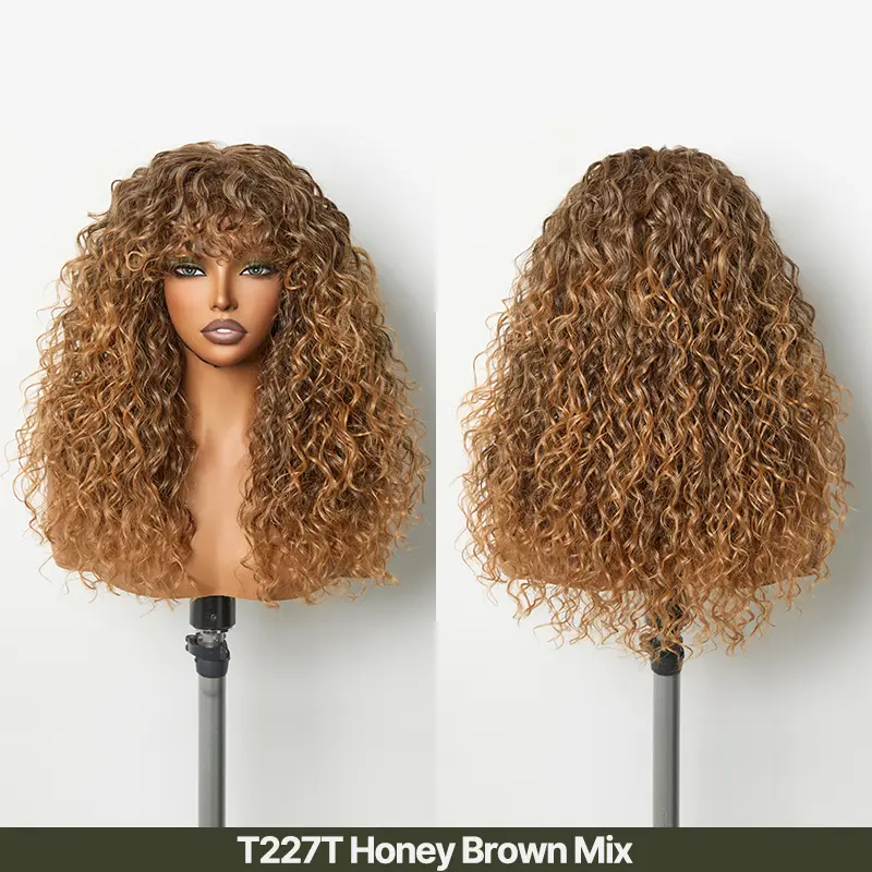 Human Hair Curly Wig with Bangs – Shaggy Waves