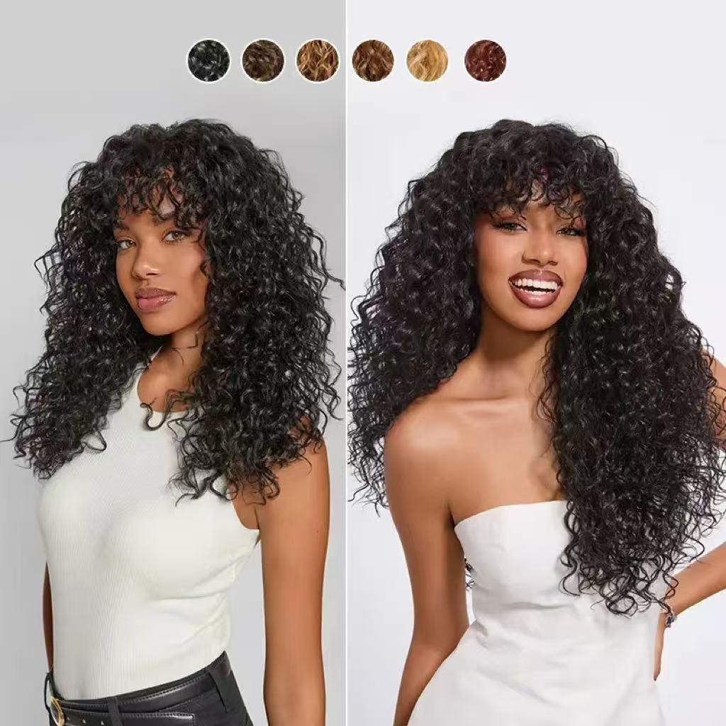 Human Hair Curly Wig with Bangs – Shaggy Waves