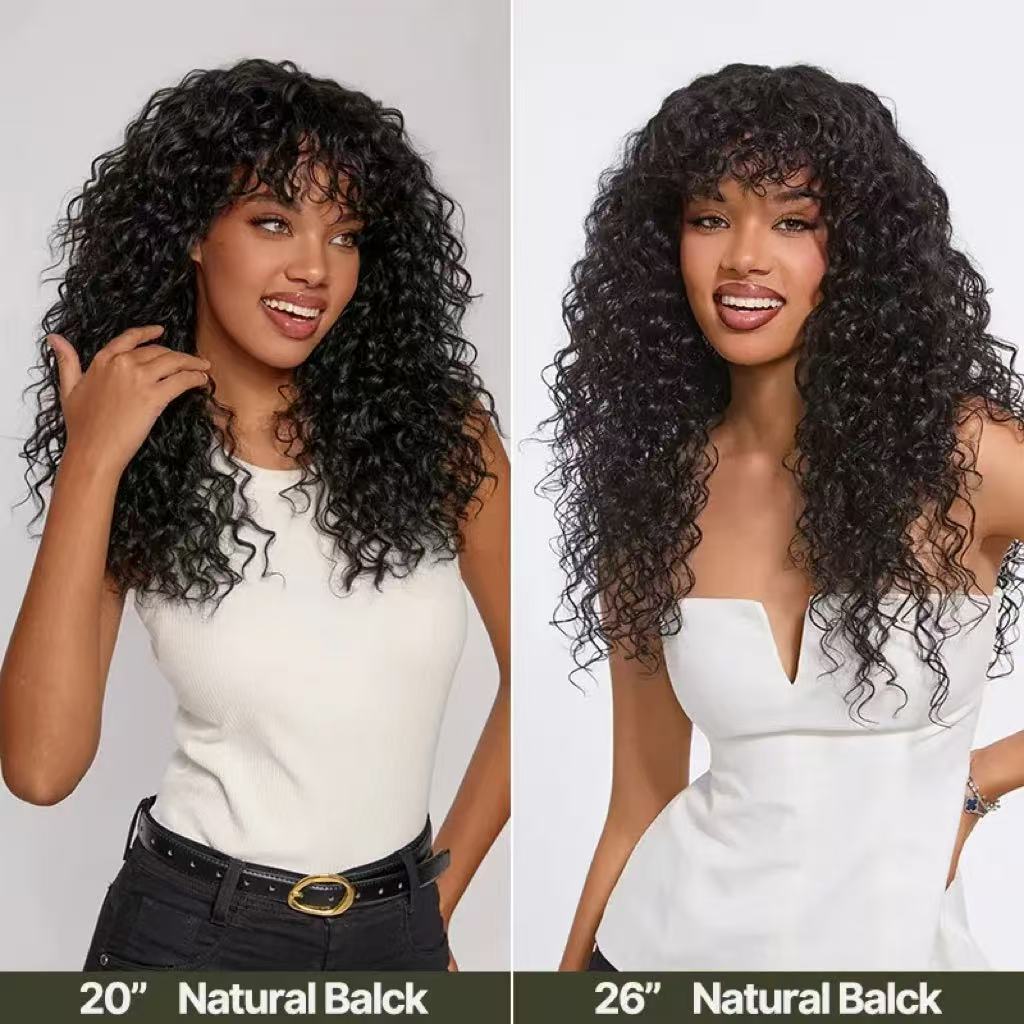Human Hair Curly Wig with Bangs – Shaggy Waves