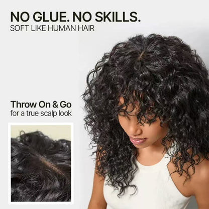 Human Hair Curly Wig with Bangs – Shaggy Waves