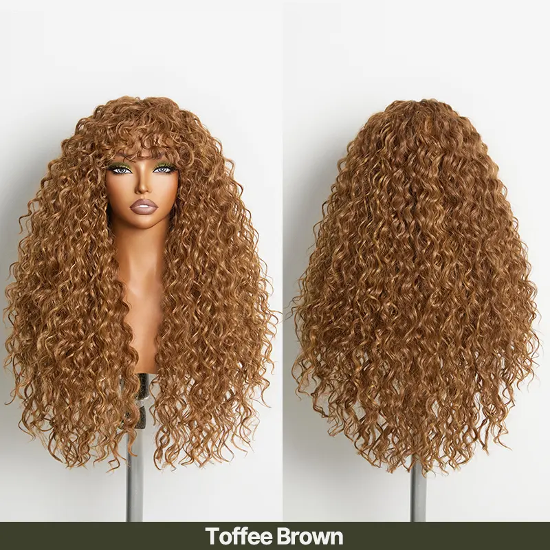 Human Hair Curly Wig with Bangs – Shaggy Waves