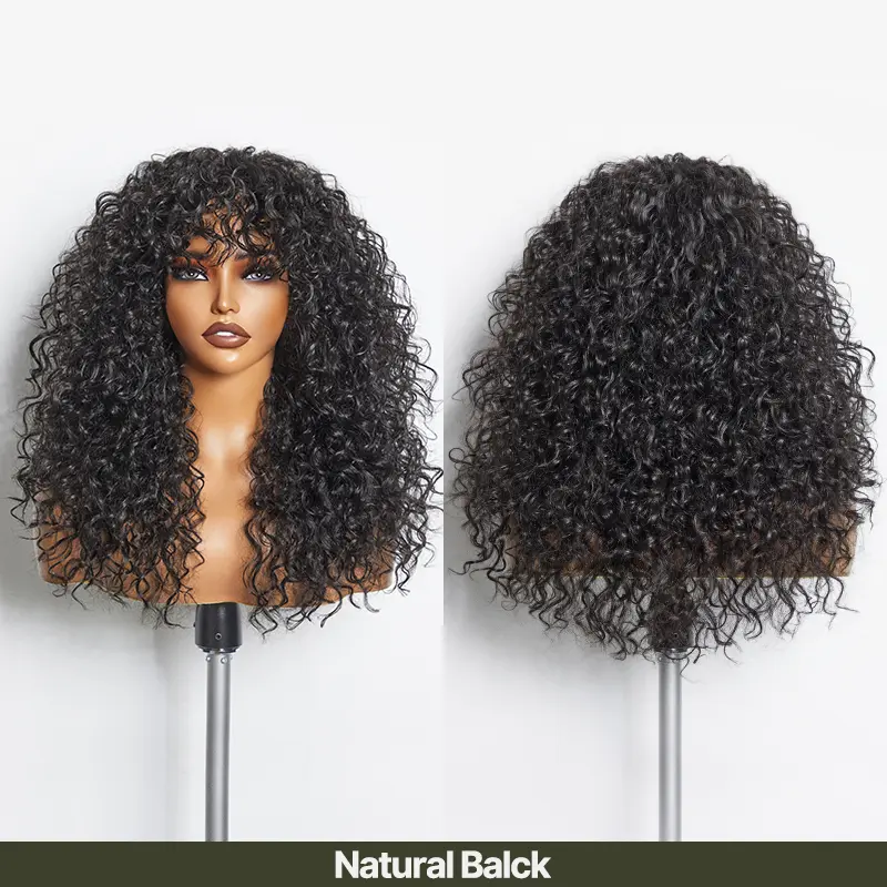 Human Hair Curly Wig with Bangs – Shaggy Waves