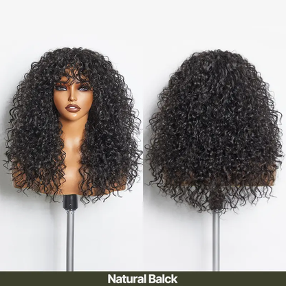 Human Hair Curly Wig with Bangs – Shaggy Waves